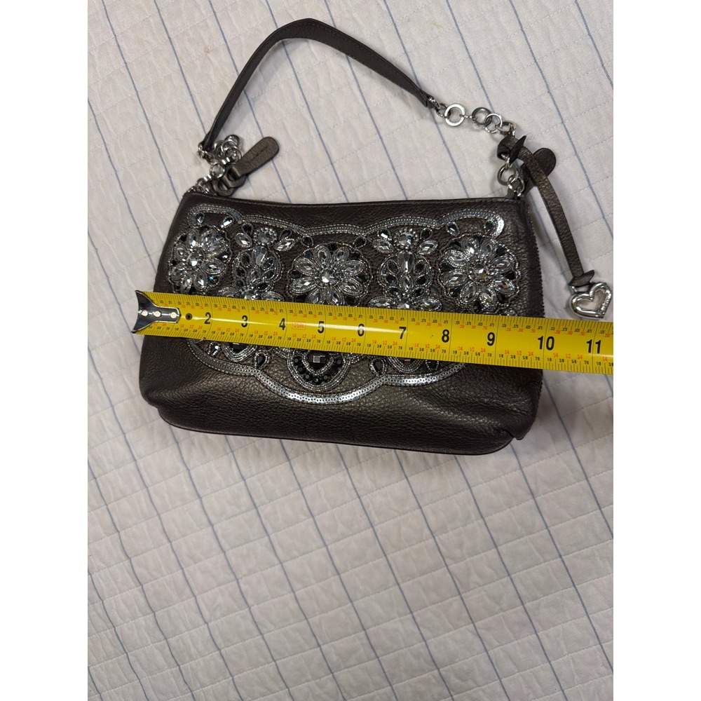 Brighton Metallic Pewter Leather Crystal Embellished Shoulder Bag E827247 - Picture 6 of 8